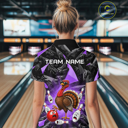 Purple Funny Turkey Bowling Team Shirts for Women Custom Chicken Thanksgiving Bowling HNT535