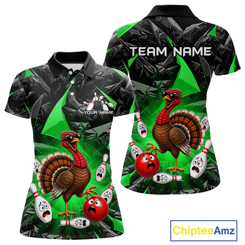 Green Funny Turkey Bowling Team Shirts for Women Custom Chicken Thanksgiving Bowling HNT535