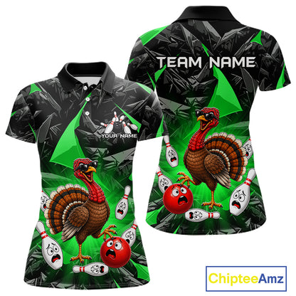 Green Funny Turkey Bowling Team Shirts for Women Custom Chicken Thanksgiving Bowling HNT535