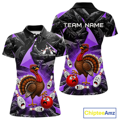 Purple Funny Turkey Bowling Team Shirts for Women Custom Chicken Thanksgiving Bowling HNT535
