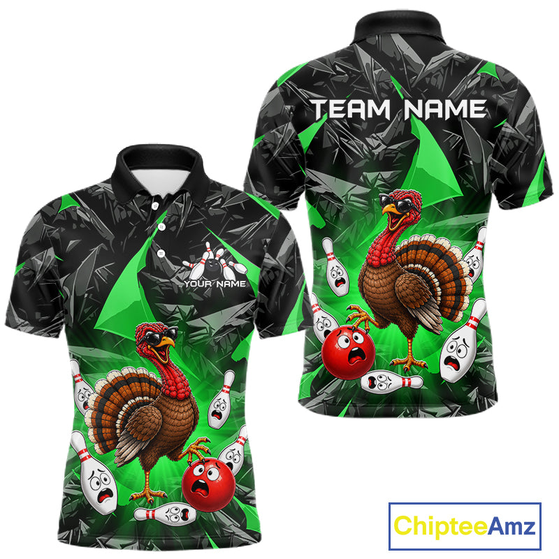 Green Funny Turkey Bowling Team Shirts for Men Custom Chicken Thanksgiving Bowling HNT535