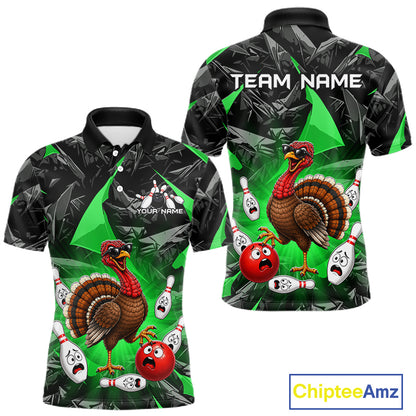 Green Funny Turkey Bowling Team Shirts for Men Custom Chicken Thanksgiving Bowling HNT535