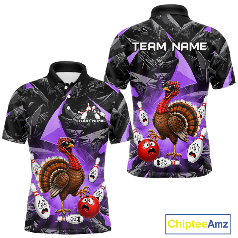 Purple Funny Turkey Bowling Team Shirts for Men Custom Chicken Thanksgiving Bowling HNT535