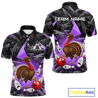 Purple Funny Turkey Bowling Team Shirts for Men Custom Chicken Thanksgiving Bowling HNT535