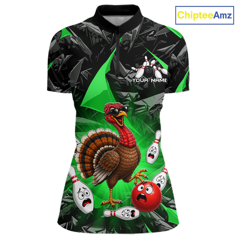 Green Funny Turkey Bowling Team Shirts for Women Custom Chicken Thanksgiving Bowling HNT535