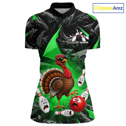 Green Funny Turkey Bowling Team Shirts for Women Custom Chicken Thanksgiving Bowling HNT535