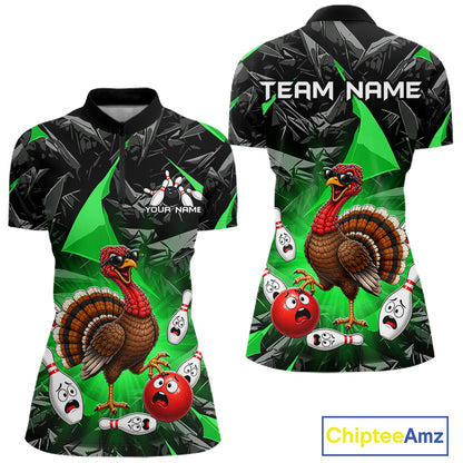 Green Funny Turkey Bowling Team Shirts for Women Custom Chicken Thanksgiving Bowling HNT535