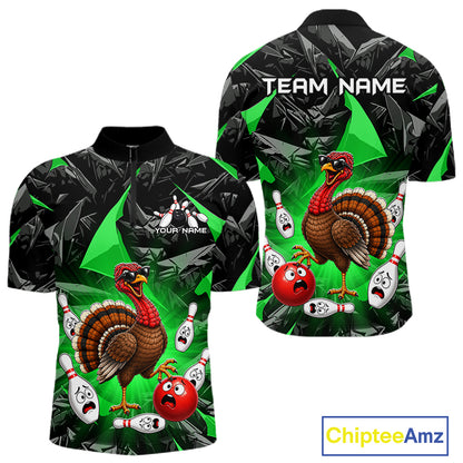 Green Funny Turkey Bowling Team Shirts for Men Custom Chicken Thanksgiving Bowling HNT535