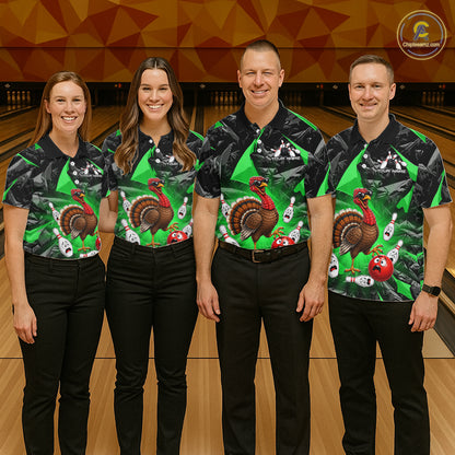 Green Funny Turkey Bowling Team Shirts for Men Custom Chicken Thanksgiving Bowling HNT535