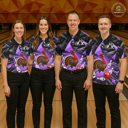 Purple Funny Turkey Bowling Team Shirts for Women Custom Chicken Thanksgiving Bowling HNT535