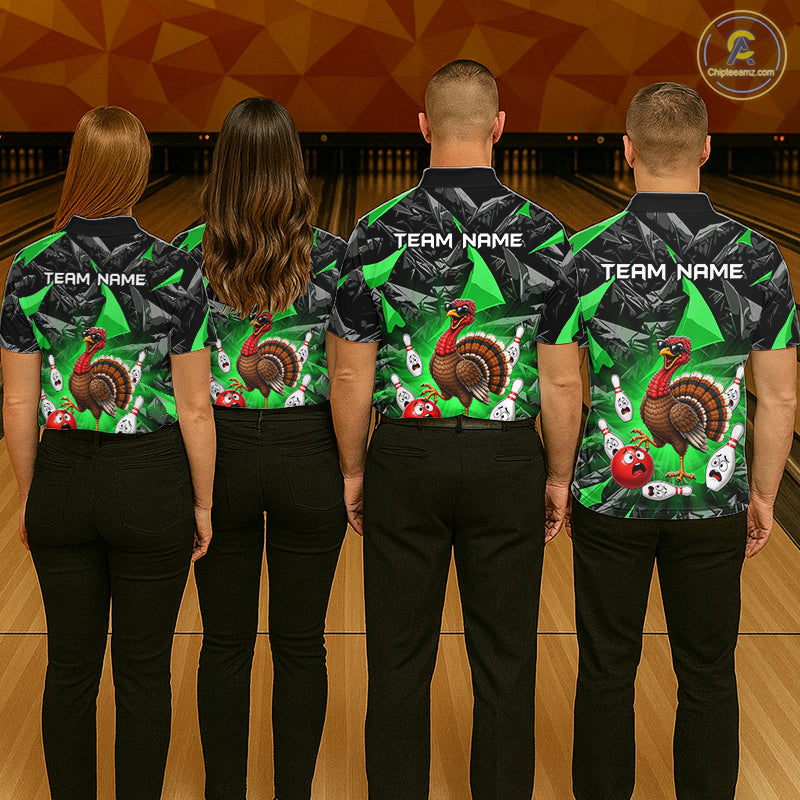 Green Funny Turkey Bowling Team Shirts for Men Custom Chicken Thanksgiving Bowling HNT535