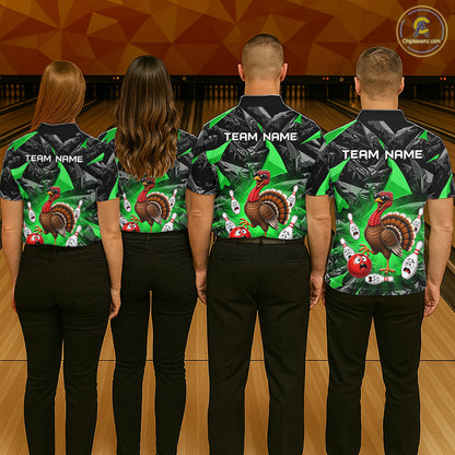 Green Funny Turkey Bowling Team Shirts for Men Custom Chicken Thanksgiving Bowling HNT535