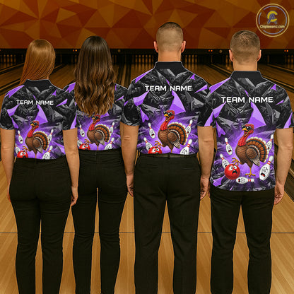 Purple Funny Turkey Bowling Team Shirts for Men Custom Chicken Thanksgiving Bowling HNT535