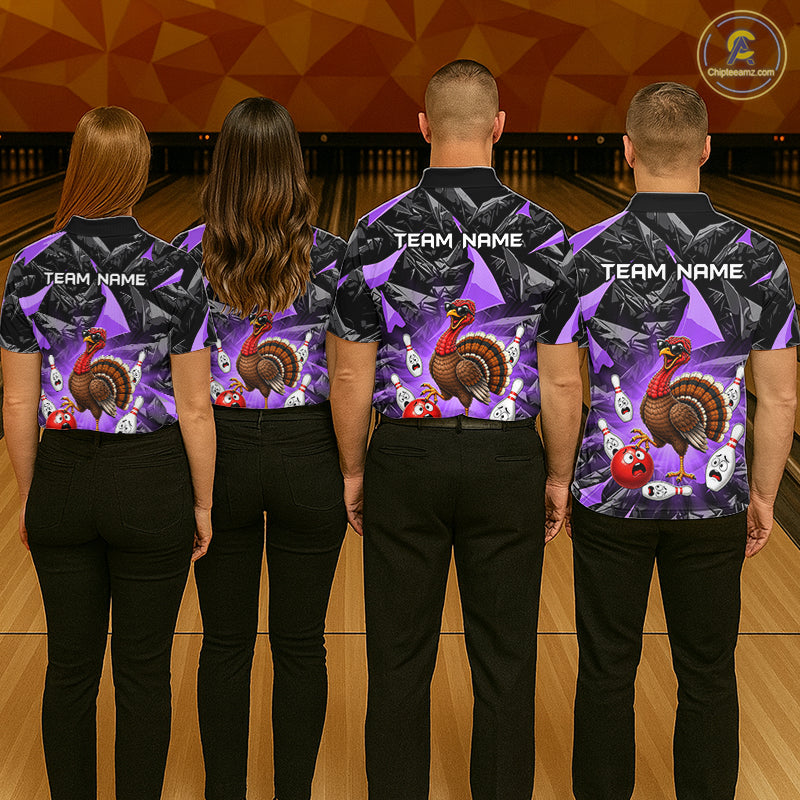 Purple Funny Turkey Bowling Team Shirts for Women Custom Chicken Thanksgiving Bowling HNT535