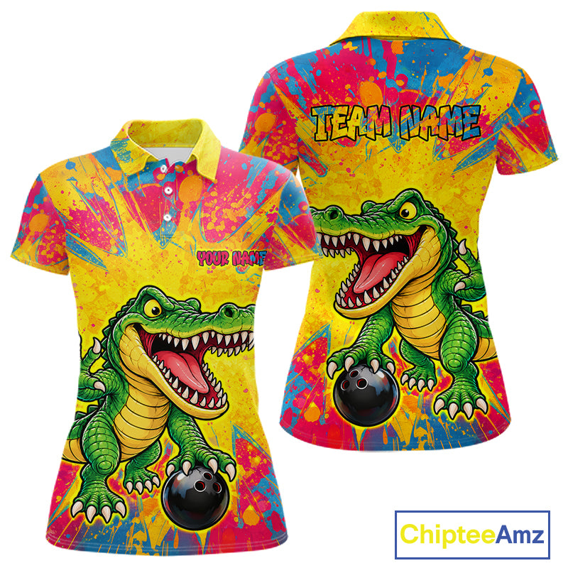 Custom Graffiti Alligator Bowling Jersey for Women Bowling Shirts for Team Bowling League HNT615