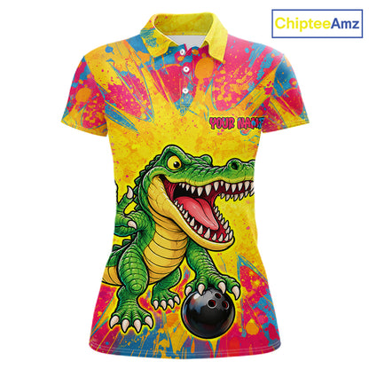 Custom Graffiti Alligator Bowling Jersey for Women Bowling Shirts for Team Bowling League HNT615