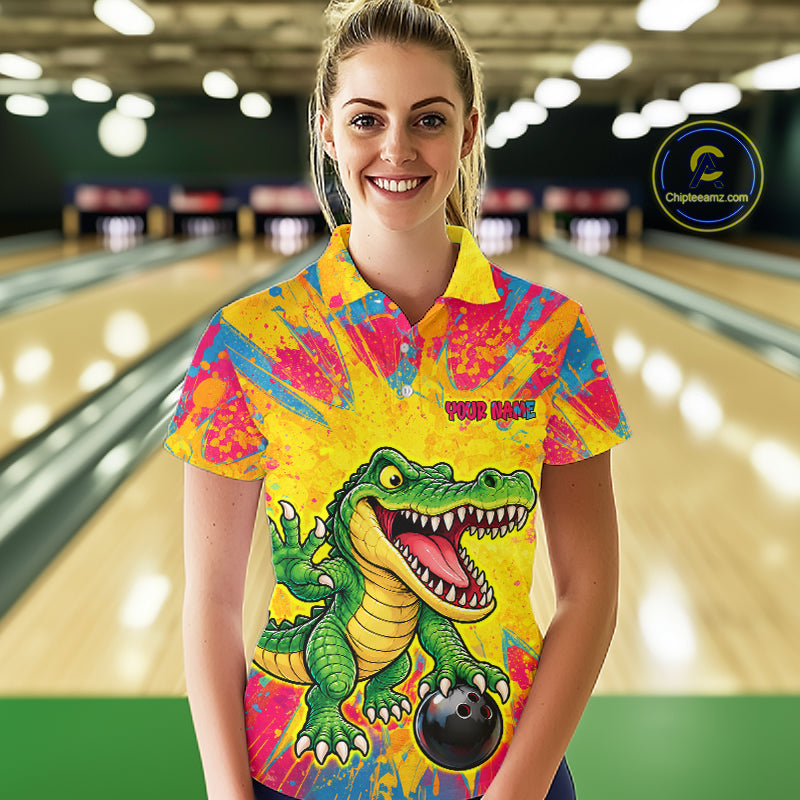 Custom Graffiti Alligator Bowling Jersey for Women Bowling Shirts for Team Bowling League HNT615