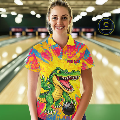 Custom Graffiti Alligator Bowling Jersey for Women Bowling Shirts for Team Bowling League HNT615