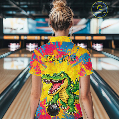 Custom Graffiti Alligator Bowling Jersey for Women Bowling Shirts for Team Bowling League HNT615