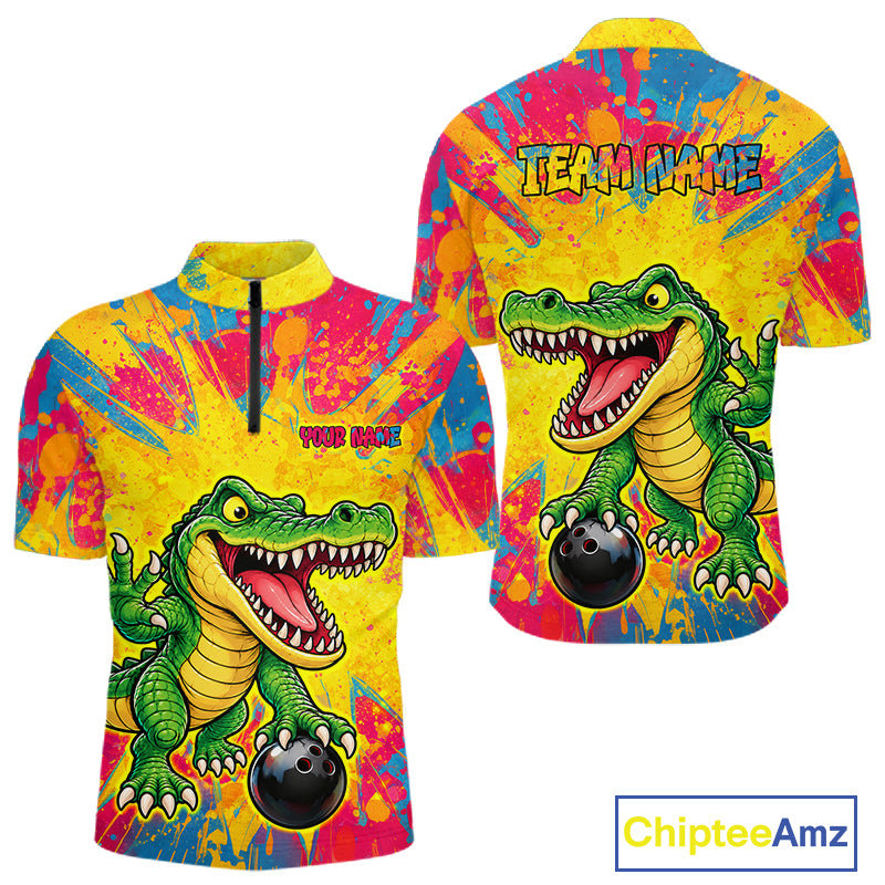 Custom Graffiti Alligator Bowling Jersey for Men Bowling Shirts for Team Bowling League HNT615