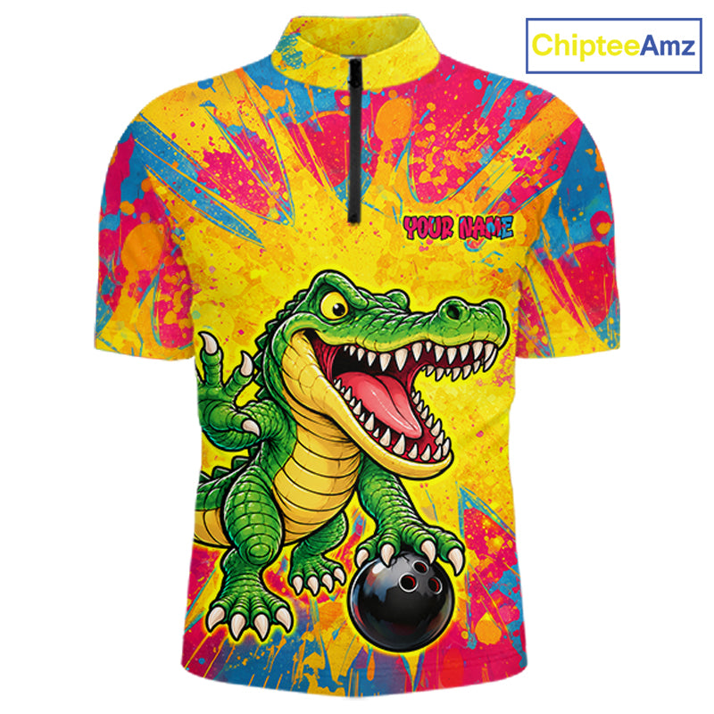Custom Graffiti Alligator Bowling Jersey for Men Bowling Shirts for Team Bowling League HNT615