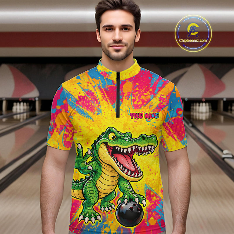 Custom Graffiti Alligator Bowling Jersey for Men Bowling Shirts for Team Bowling League HNT615