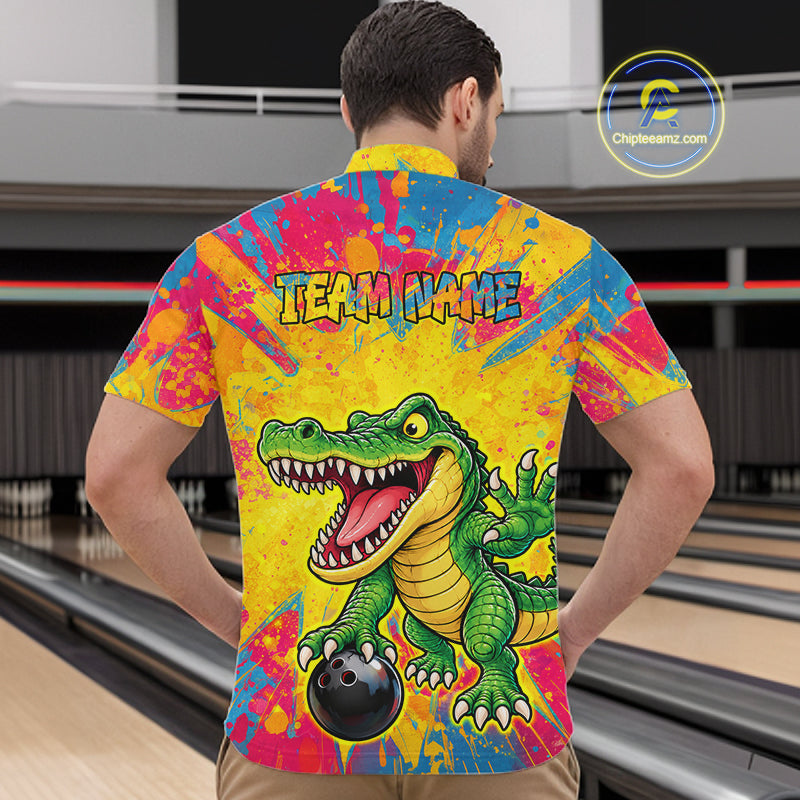 Custom Graffiti Alligator Bowling Jersey for Men Bowling Shirts for Team Bowling League HNT615