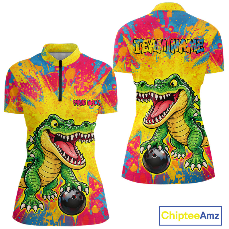 Custom Graffiti Alligator Bowling Jersey for Women Bowling Shirts for Team Bowling League HNT615