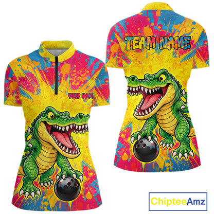 Custom Graffiti Alligator Bowling Jersey for Women Bowling Shirts for Team Bowling League HNT615