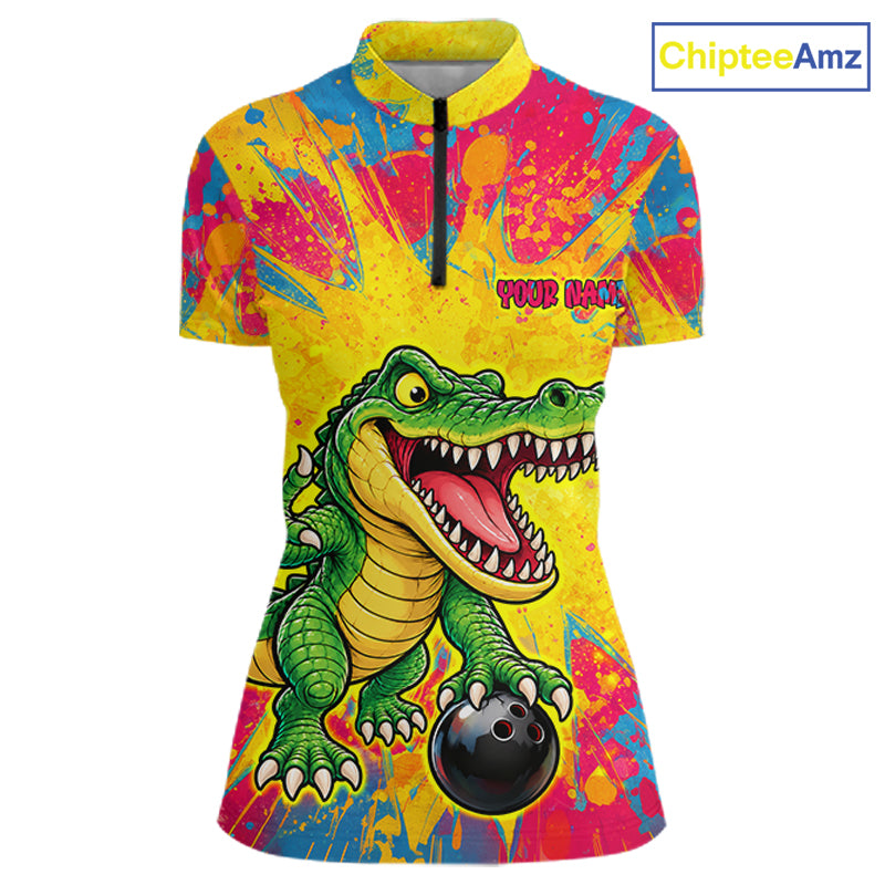 Custom Graffiti Alligator Bowling Jersey for Women Bowling Shirts for Team Bowling League HNT615