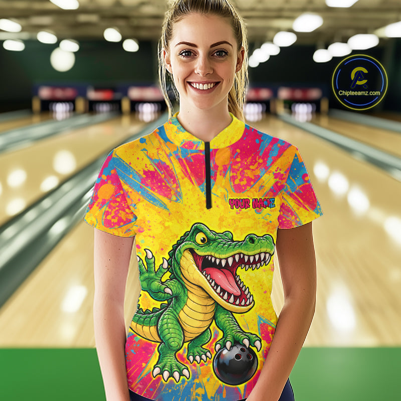 Custom Graffiti Alligator Bowling Jersey for Women Bowling Shirts for Team Bowling League HNT615