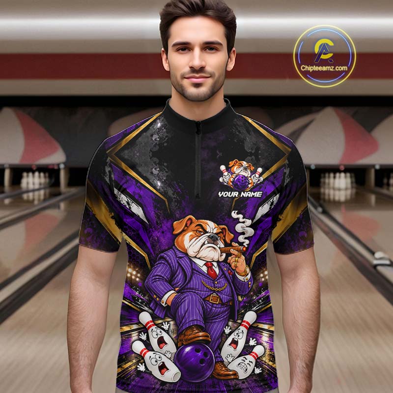 Funny Bulldog Bowling Shirt, Custom Bowling Shirts for Men Bowling Team Jersey Bowling League HNT680