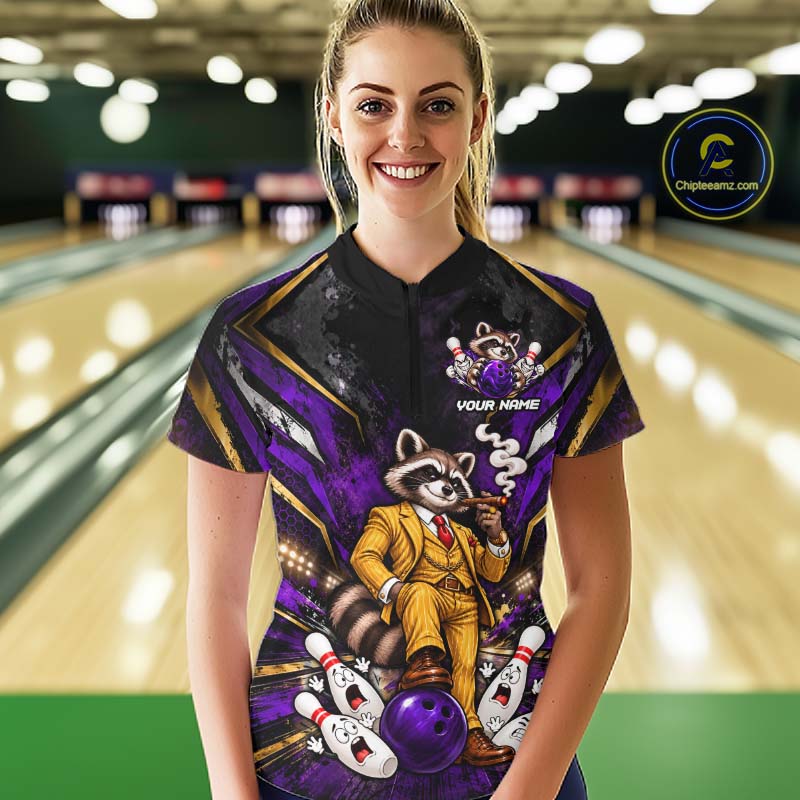Funny Raccoon Bowling Shirt, Custom Bowling Shirts for Women Bowling Team Jersey Bowling League HNT681