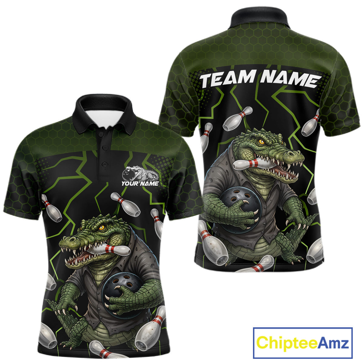 Custom Alligator Bowling Team Shirts Bowling Jersey for Men Bowling Outfit Polo & 1/4 Zip HNT548