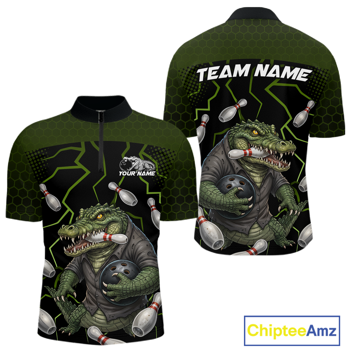 Custom Alligator Bowling Team Shirts Bowling Jersey for Men Bowling Outfit Polo & 1/4 Zip HNT548