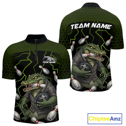 Custom Alligator Bowling Team Shirts Bowling Jersey for Men Bowling Outfit Polo & 1/4 Zip HNT548