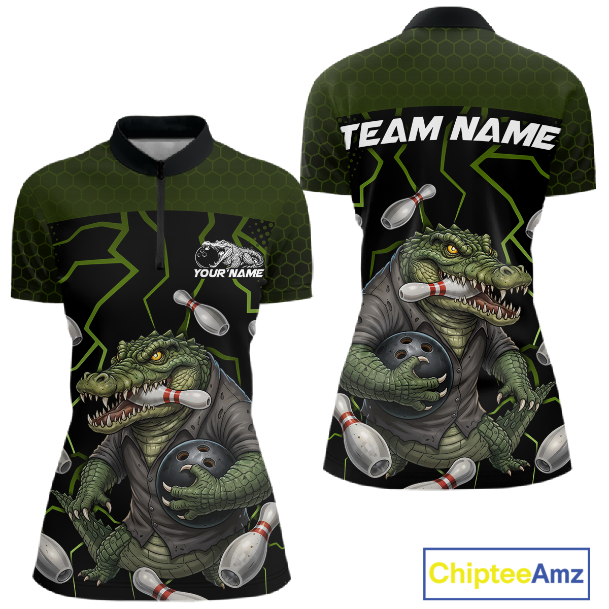 Custom Alligator Bowling Team Shirts Bowling Jersey for Women Bowling Outfit Polo & 1/4 Zip HNT548