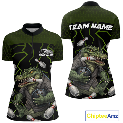 Custom Alligator Bowling Team Shirts Bowling Jersey for Women Bowling Outfit Polo & 1/4 Zip HNT548
