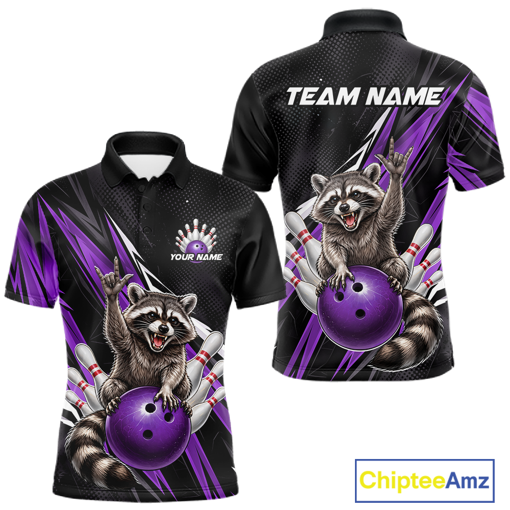 Custom Purple Raccoon Bowling Jersey for Men Bowling Team Shirts Bowling Polo & 1/4 Zip HNT254