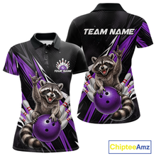 Load image into Gallery viewer, Custom Purple Raccoon Bowling Jersey for Women Bowling Team Shirts Bowling Polo &amp; 1/4 Zip HNT254
