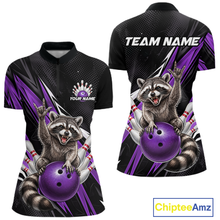 Load image into Gallery viewer, Custom Purple Raccoon Bowling Jersey for Women Bowling Team Shirts Bowling Polo &amp; 1/4 Zip HNT254