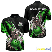 Load image into Gallery viewer, Custom Green Raccoon Bowling Jersey for Men Bowling Team Shirts Bowling Polo &amp; 1/4 Zip HNT254