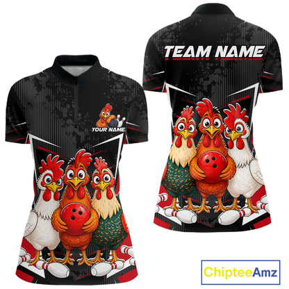 Red Funny Three Chicken Bowling Jersey for Women Bowling League Bowling Team Shirts HN287
