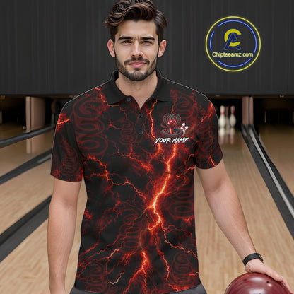 Custom Red Thunder Cobra Snake Bowling Team Shirts Bowling Jersey for Men Bowling League HNT619