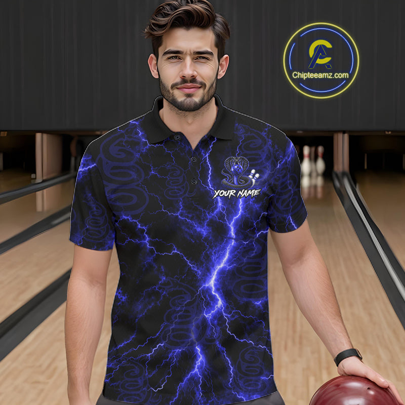Custom Blue Thunder Cobra Snake Bowling Team Shirts Bowling Jersey for Men Bowling League HNT619