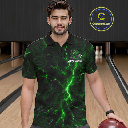 Custom Green Thunder Cobra Snake Bowling Team Shirts Bowling Jersey for Men Bowling League HNT619