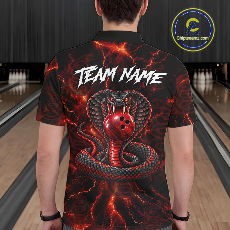 Custom Red Thunder Cobra Snake Bowling Team Shirts Bowling Jersey for Men Bowling League HNT619