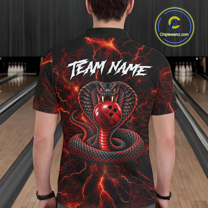 Custom Red Thunder Cobra Snake Bowling Team Shirts Bowling Jersey for Men Bowling League HNT619