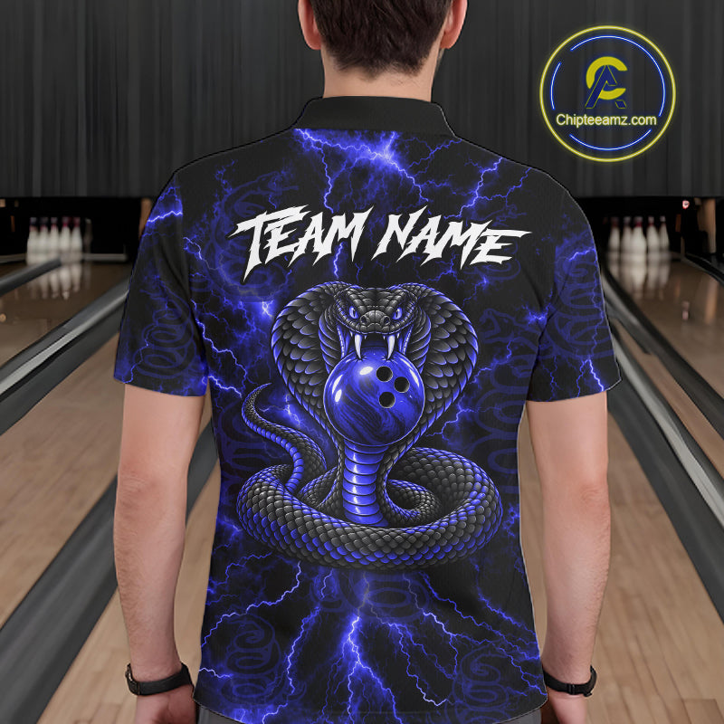 Custom Blue Thunder Cobra Snake Bowling Team Shirts Bowling Jersey for Men Bowling League HNT619