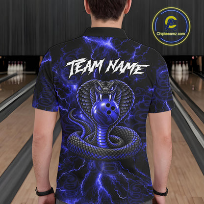 Custom Blue Thunder Cobra Snake Bowling Team Shirts Bowling Jersey for Men Bowling League HNT619